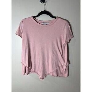 All Saints Double Layered Style Short Sleeve T-Shirt Pink Size Small